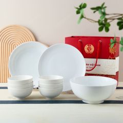 Quà tặng Công đoàn - Bộ bát đĩa 9 món men sứ trắng