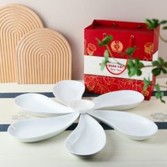 Quà tặng Công đoàn - Bộ 6 đĩa giọt nước men trắng in logo