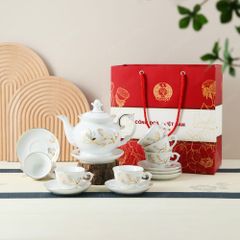 Quà tặng Công Đoàn - Bộ trà Đài Cát hoa mộc lan kẻ vàng in logo