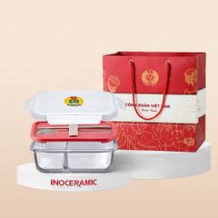 Quà tặng Công đoàn - Hộp đựng cơm thuỷ tinh chia ngăn kèm muỗng đũa