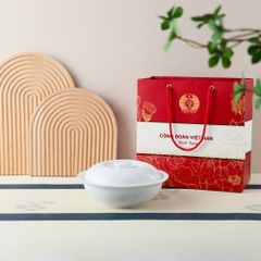 Quà tặng Công đoàn - Liễn (thố) cơm sứ trắng in logo