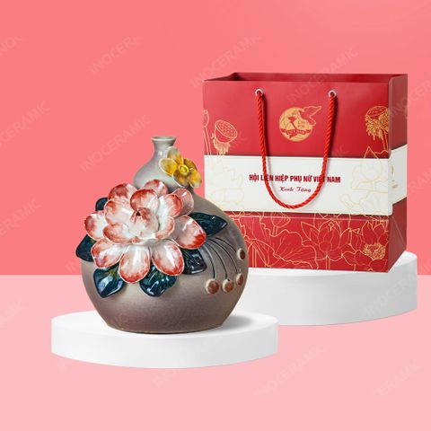 Quà tặng phụ nữ - Quả hút lộc hồ lô mini hoa đắp nổi