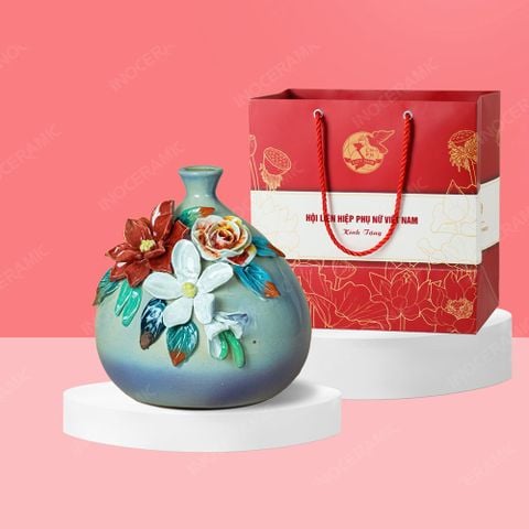 Quà tặng phụ nữ - Lọ hoa túi tiền hoa đắp nổi