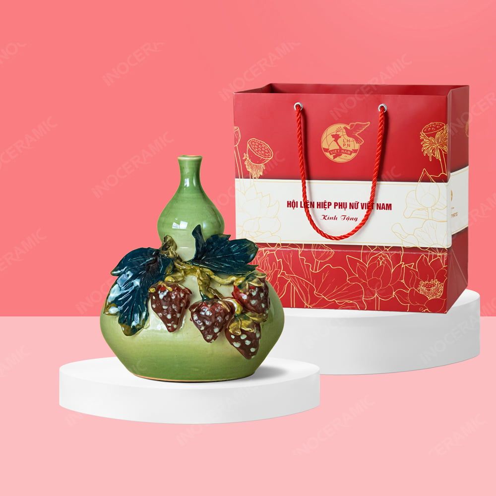 Quà tặng phụ nữ - Quả hút lộc hồ lô mini hoa đắp nổi