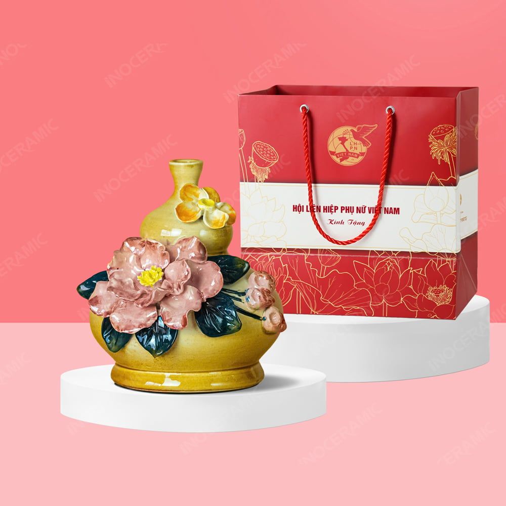 Quà tặng phụ nữ - Quả hút lộc hồ lô mini hoa đắp nổi