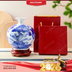 Quả hút lộc Liên Hoa Lam Ngọc – Quà Tết gốm sứ Bát Tràng chiêu tài tụ lộc