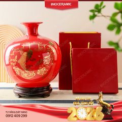 Bình hút lộc Cá Chép Vượt Vũ Môn vẽ vàng gốm sứ Bát Tràng in logo