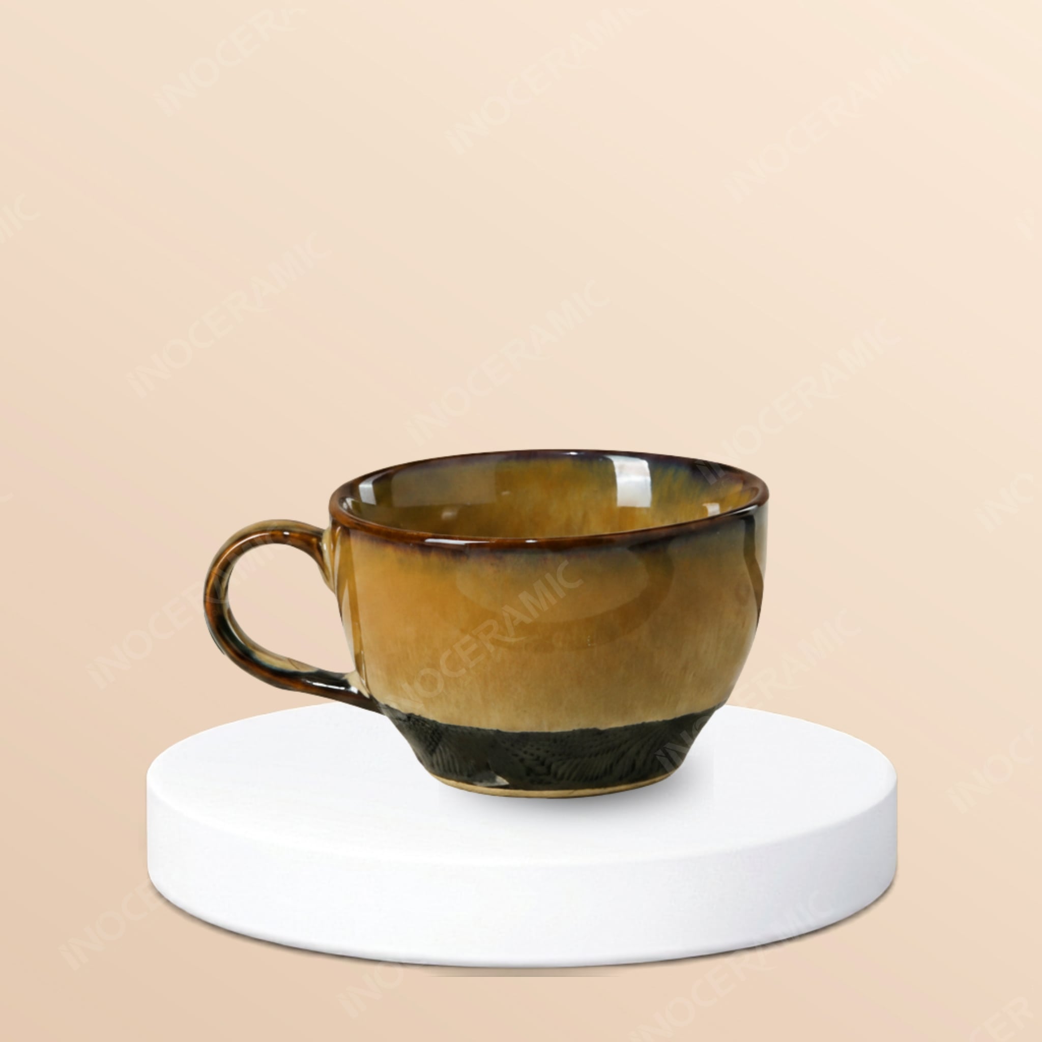 Tách cafe bầu dáng thấp men hỏa biến