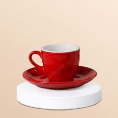 Tách espresso đỏ ruby dáng thấp kèm đĩa lót