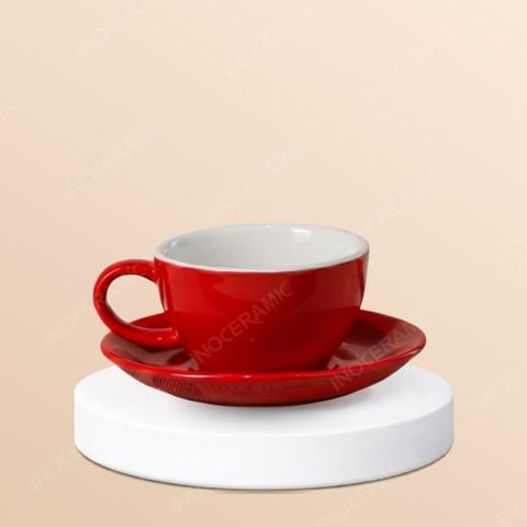Tách espresso đỏ ruby dáng thấp kèm đĩa lót