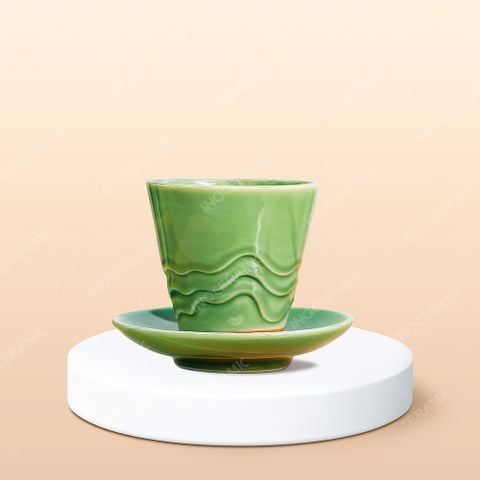 Ly Espresso sứ hình cây thông Noel không quai kèm đĩa lót in logo