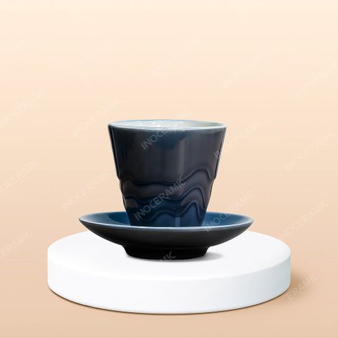 Ly Espresso sứ hình cây thông Noel không quai kèm đĩa lót in logo