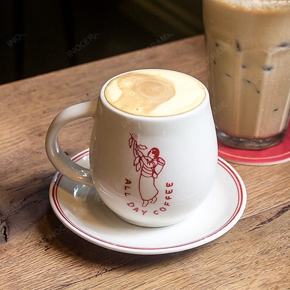 Cốc cà phê trứng quai C in logo All Day Coffee