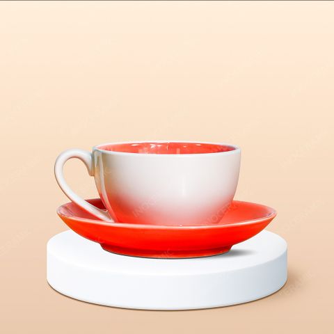 Ly Capuchino / Cappucino sứ quai tim lòng màu in logo