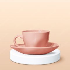 Ly Capuchino / Cappucino sứ méo quai tim full màu in logo