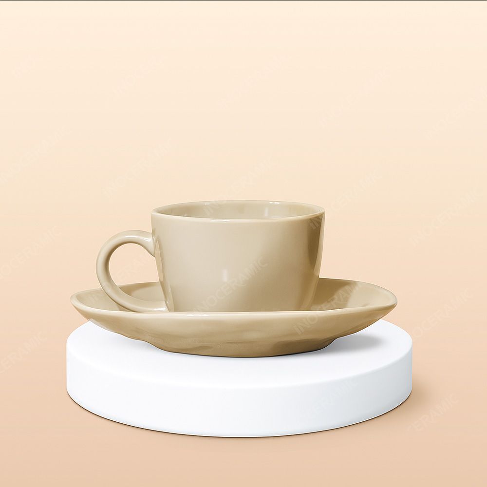 Ly Capuchino / Cappucino sứ méo quai tim full màu in logo