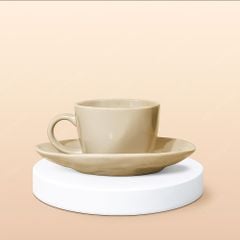 Ly Capuchino / Cappucino sứ méo quai tim full màu in logo