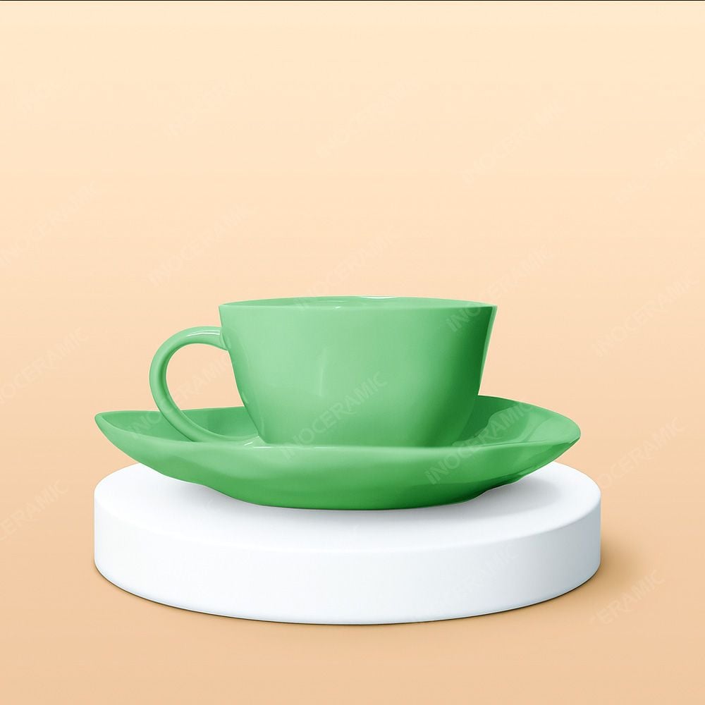 Ly Capuchino / Cappucino sứ méo quai tim full màu in logo