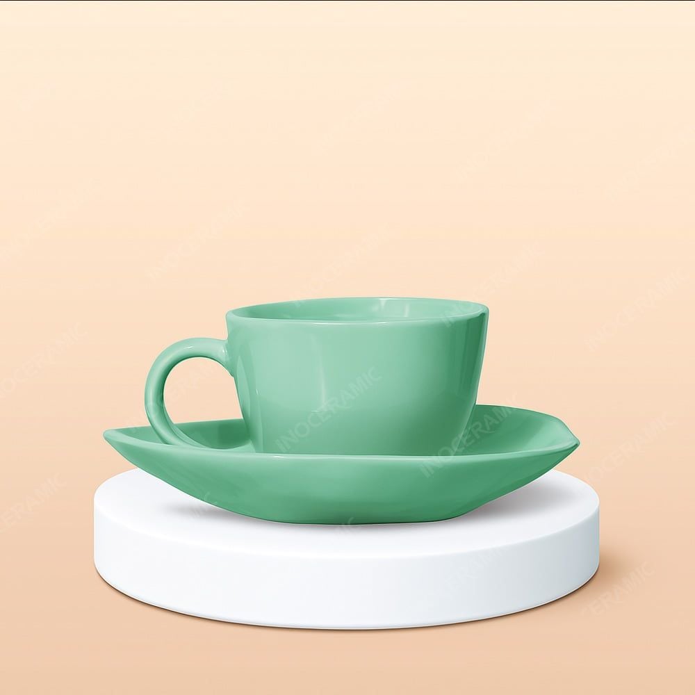 Ly Capuchino / Cappucino sứ méo quai tim full màu in logo