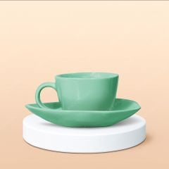 Ly Capuchino / Cappucino sứ méo quai tim full màu in logo