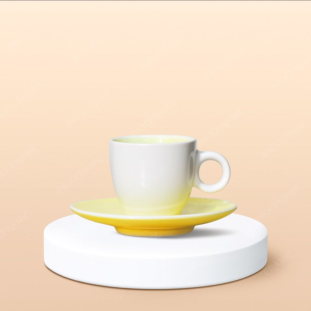 Ly Espresso sứ quai tròn lòng màu in logo