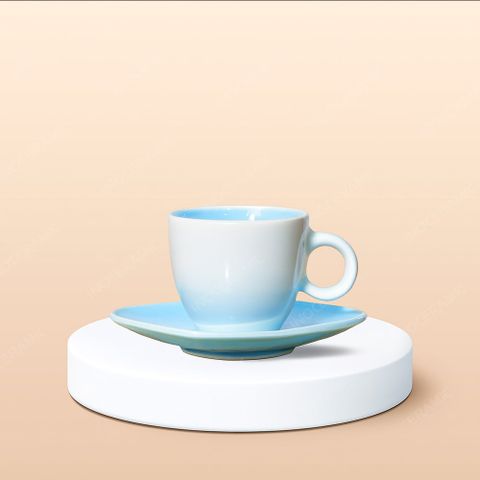 Ly Espresso sứ quai tròn lòng màu in logo