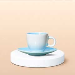 Ly Espresso sứ quai tròn lòng màu in logo