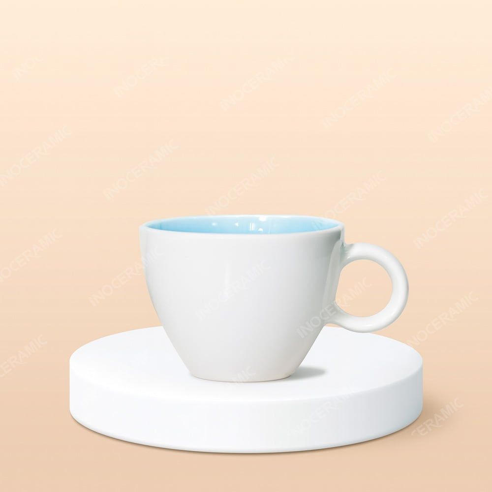 Ly Capuchino / Cappucino sứ quai tròn lòng màu in logo