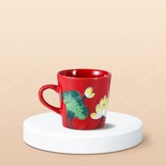 Ly vát sứ quai tim hoa sen màu in logo