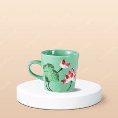 Ly vát sứ quai tim hoa sen màu in logo