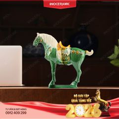 Tượng ngựa Thiên Mã Hoàng Lộc H23 men hoàng lục – Quà Tết doanh nghiệp 2026