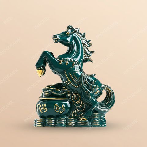 Tượng linh vật Lục Mã Cát Tường vẽ vàng – Gốm sứ Bát Tràng cao cấp