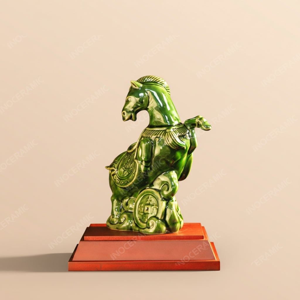 Tượng ngựa Pony Chiêu Tài men lục ngọc – Quà tặng lưu niệm cao cấp
