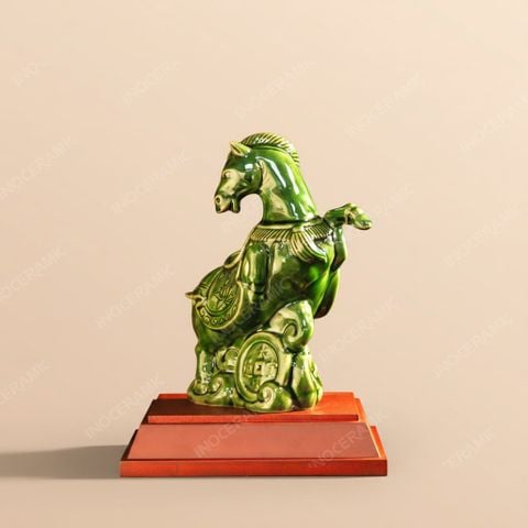 Tượng ngựa Pony Chiêu Tài men lục ngọc – Quà tặng lưu niệm cao cấp