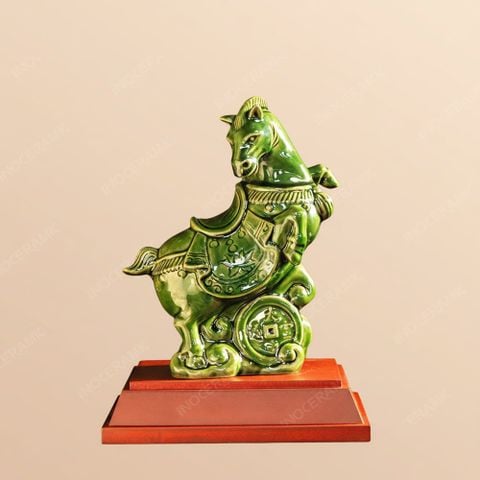 Tượng ngựa Pony Chiêu Tài men lục ngọc – Quà tặng lưu niệm cao cấp