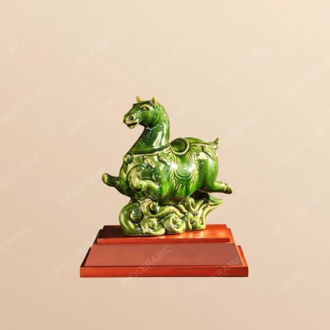 Tượng ngựa Pony Phi Nước Đại men lục ngọc – Quà tặng phong thuỷ cao cấp