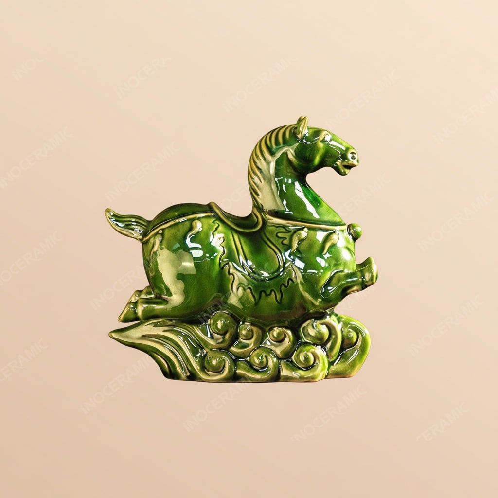 Tượng ngựa Pony Phi Nước Đại men lục ngọc – Quà tặng phong thuỷ cao cấp