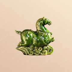 Tượng ngựa Pony Phi Nước Đại men lục ngọc – Quà tặng phong thuỷ cao cấp