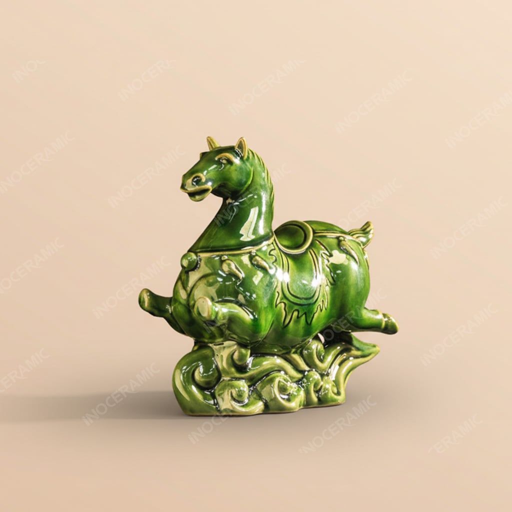 Tượng ngựa Pony Phi Nước Đại men lục ngọc – Quà tặng phong thuỷ cao cấp