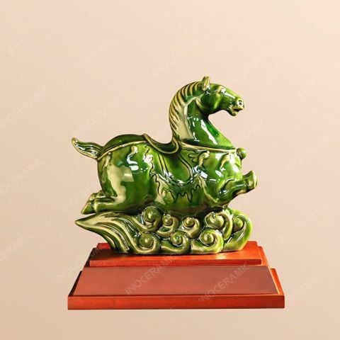 Tượng ngựa Pony Phi Nước Đại men lục ngọc – Quà tặng phong thuỷ cao cấp