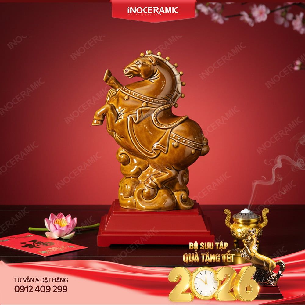 Tượng ngựa Chuppy gốm sứ Bát Tràng – Quà Tết B2B phong thuỷ, đáng yêu in logo