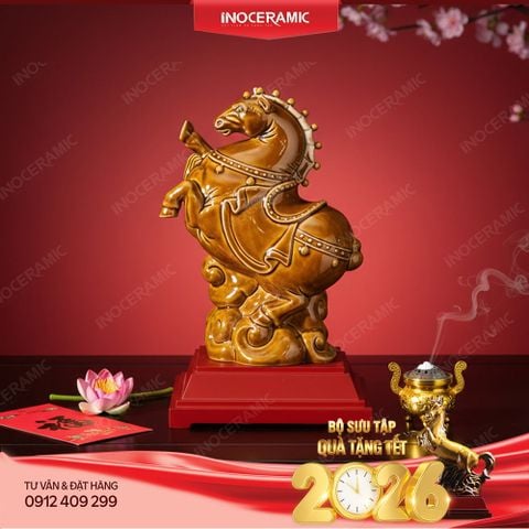 Tượng ngựa Chuppy gốm sứ Bát Tràng – Quà Tết B2B phong thuỷ, đáng yêu in logo