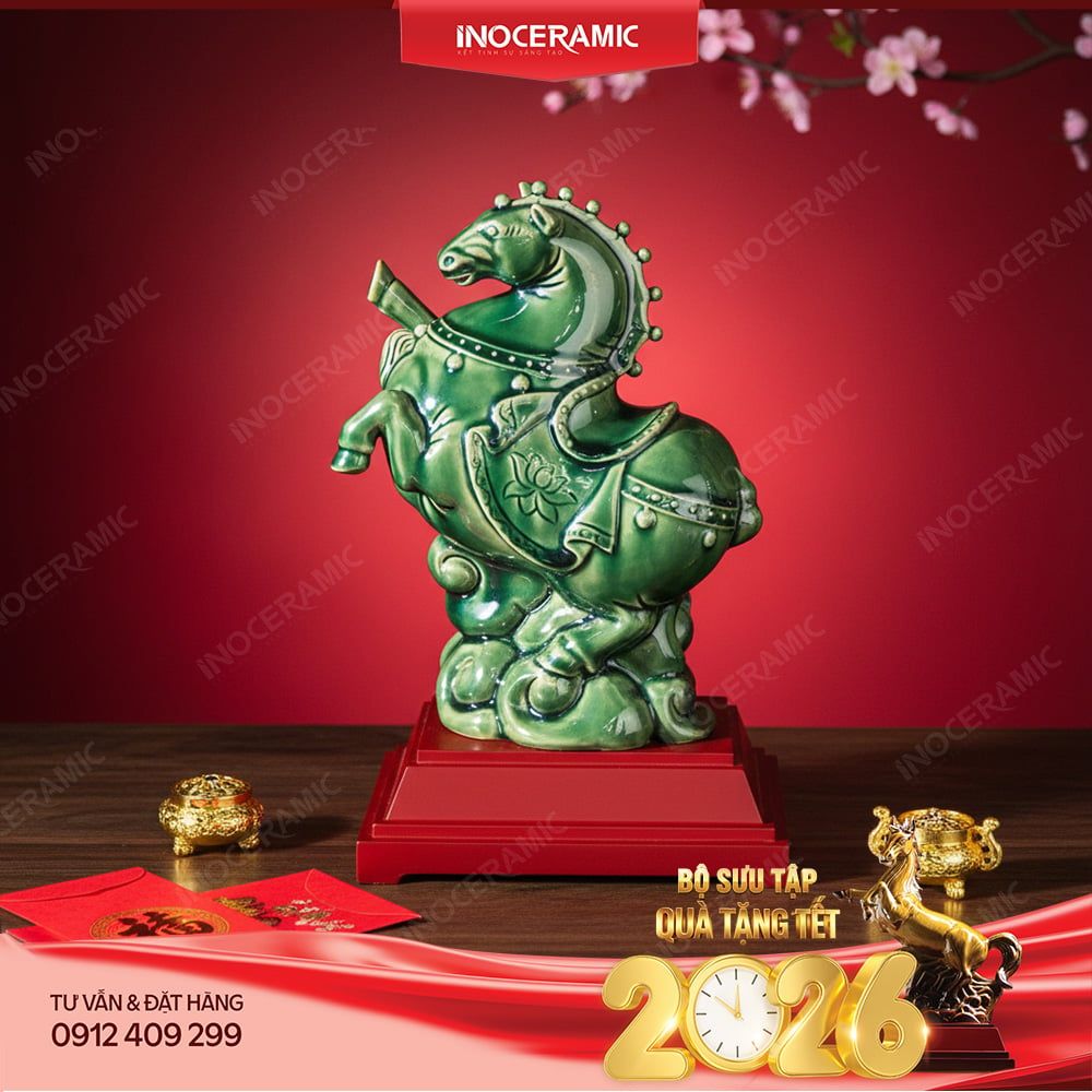 Tượng ngựa Chuppy gốm sứ Bát Tràng – Quà Tết B2B phong thuỷ, đáng yêu in logo