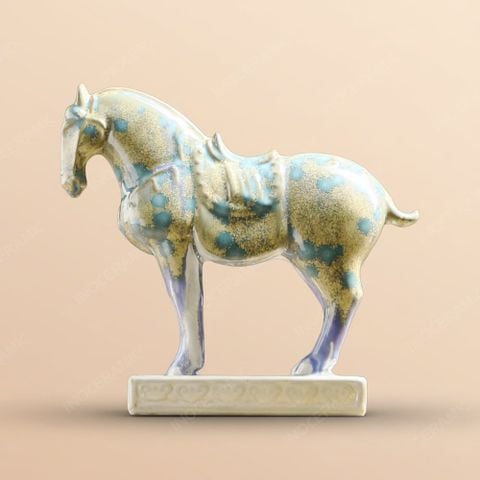 Tượng ngựa Ngọc Vân Mã men kết tinh 23cm – Gốm sứ Bát Tràng cao cấp