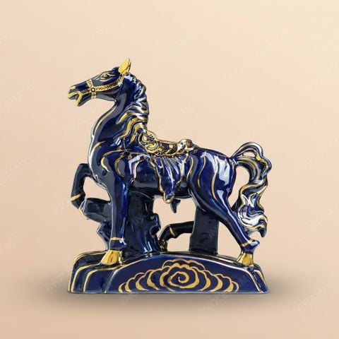 Tượng ngựa Thanh Mã Vân Mao vẽ vàng – Gốm sứ Bát Tràng cao cấp