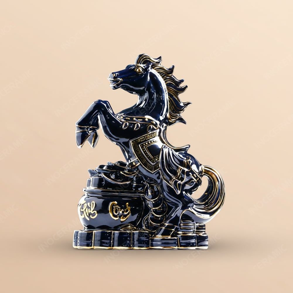 Tượng phong thuỷ Thanh Mã Phú Quý gốm sứ Bát Tràng cao cấp