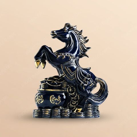 Tượng ngựa phong thuỷ Thanh Mã Phú Quý vẽ vàng – Gốm sứ Bát Tràng cao cấp