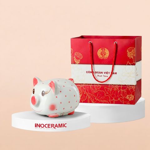 Heo đất chấm bi hồng dễ thương in logo