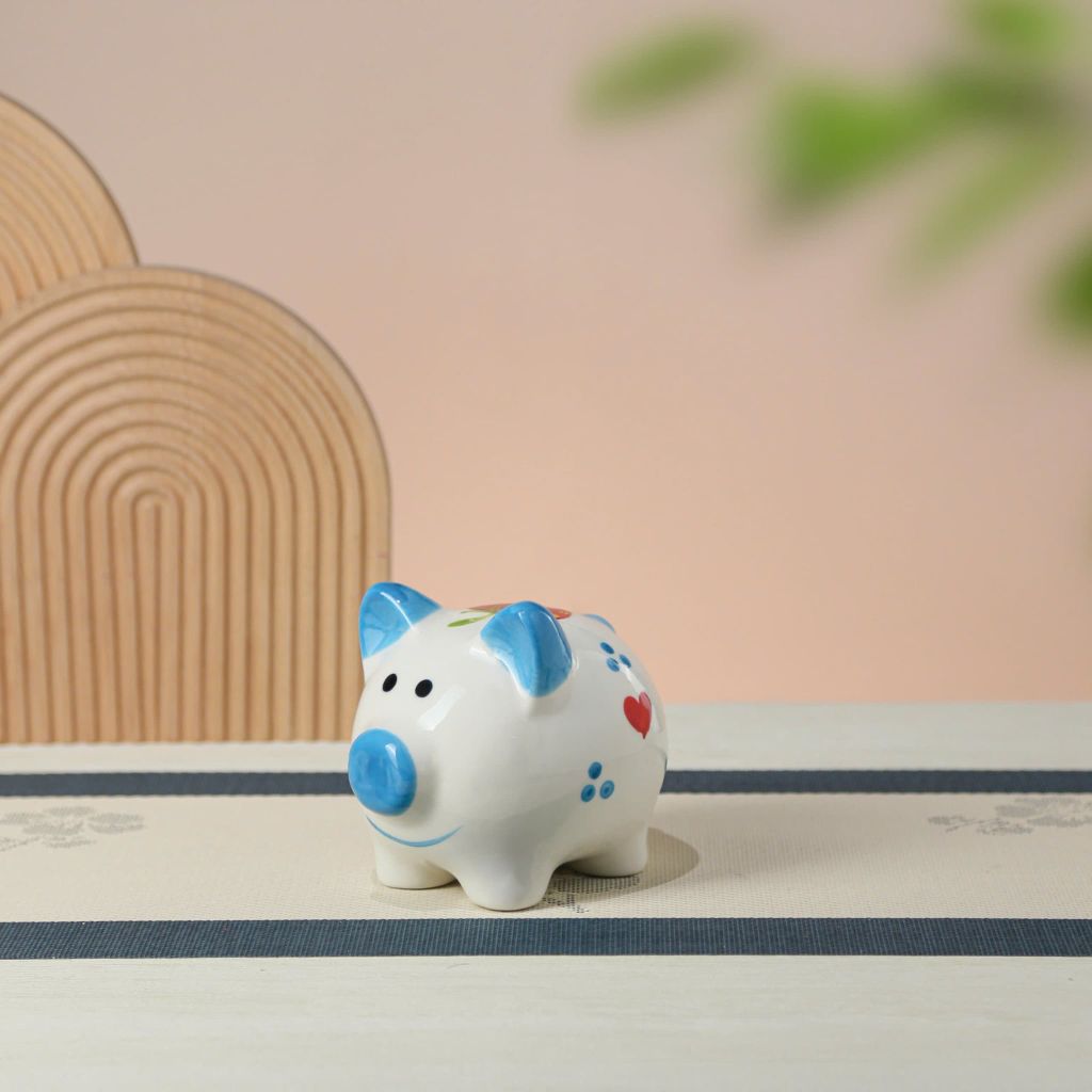 Heo đất mini tai xanh dương xinh xắn in logo