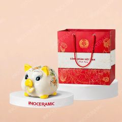 Heo đất vẽ hoa vàng xinh xắn nổi bật in logo